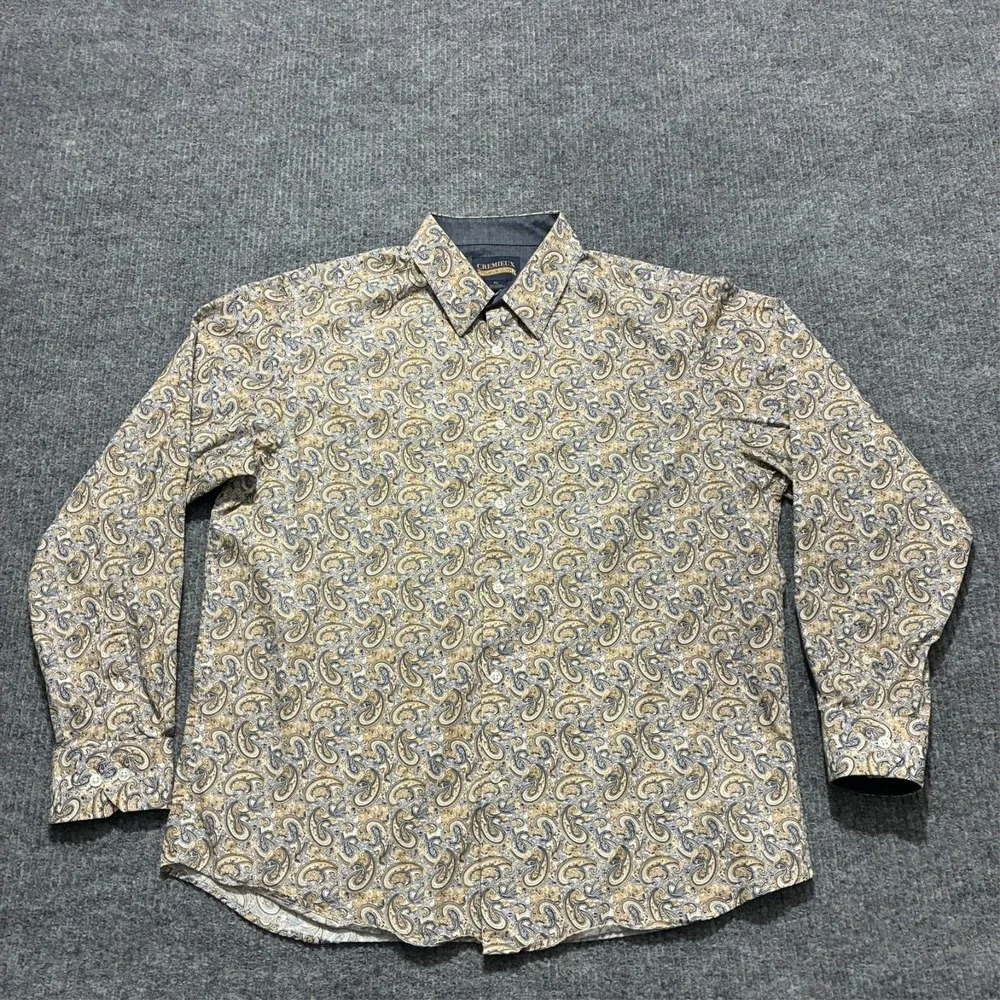 Cremieux Premium Denim Button Up Shirt Mens Size‎ XL Paisley Print Long Sleeve